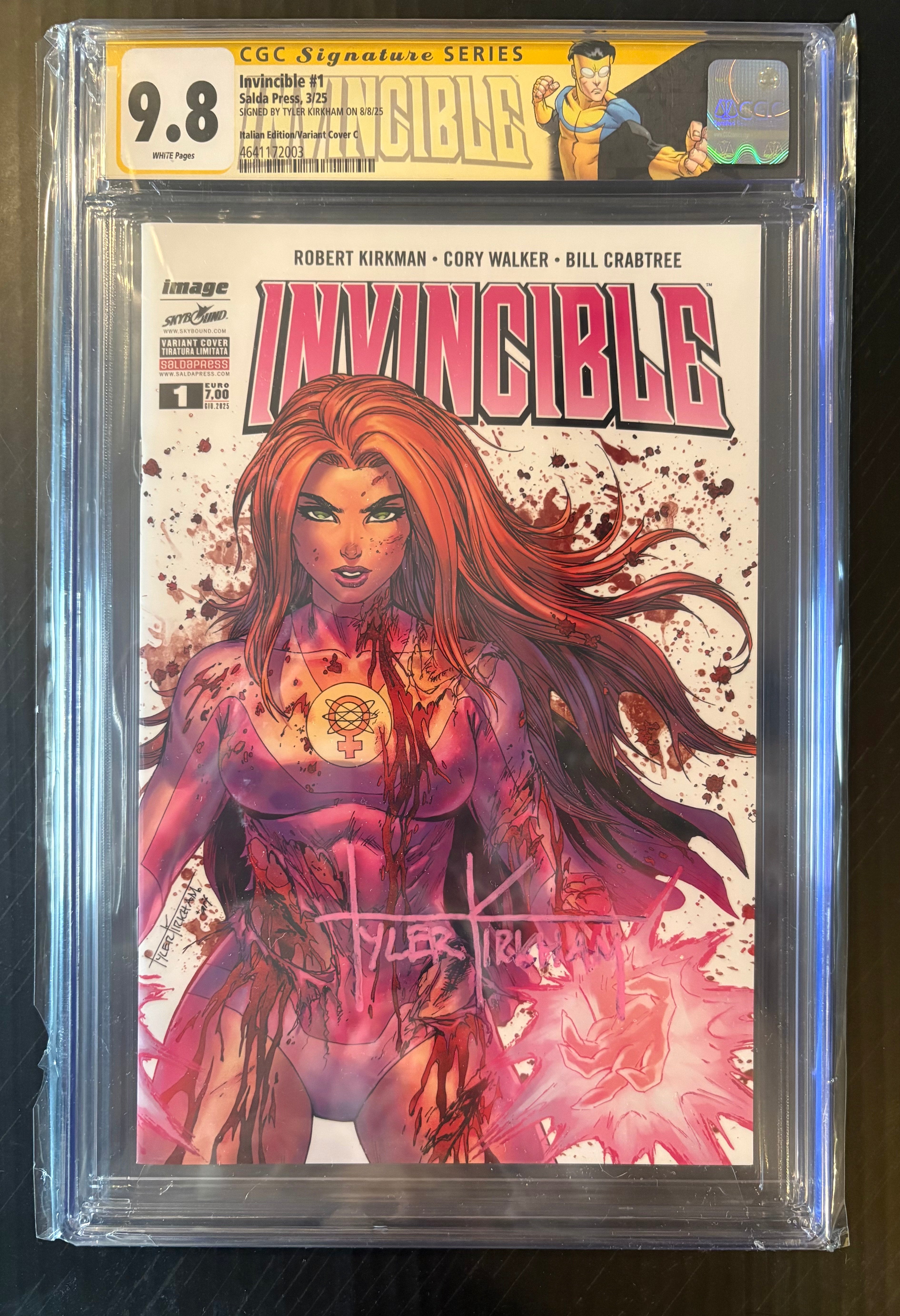 Graded Invincible #1 "Atom Eve" Battle Damage cover with artist signature